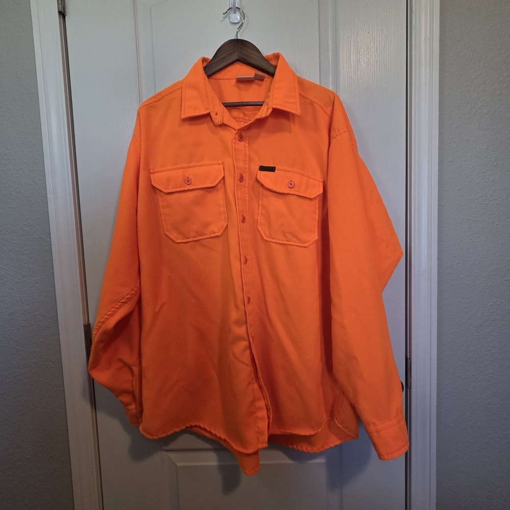 Woolrich Fluorescent Orange Flannel Hunting Shirt Button Up Mens 2XL